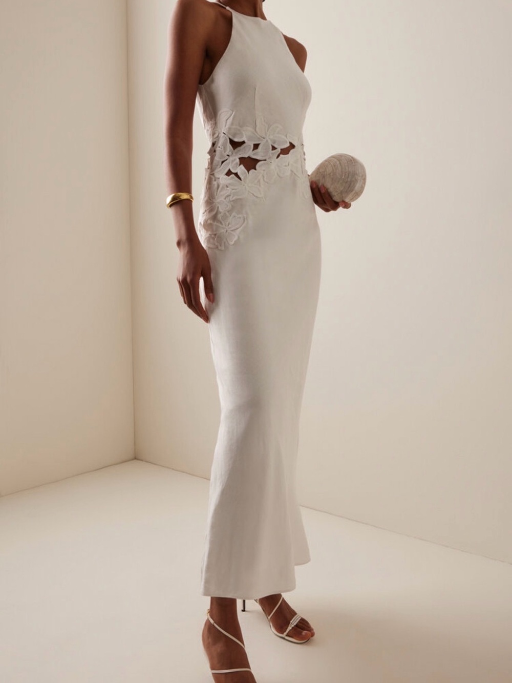 Elegant White Cutout Floral Maxi Dress